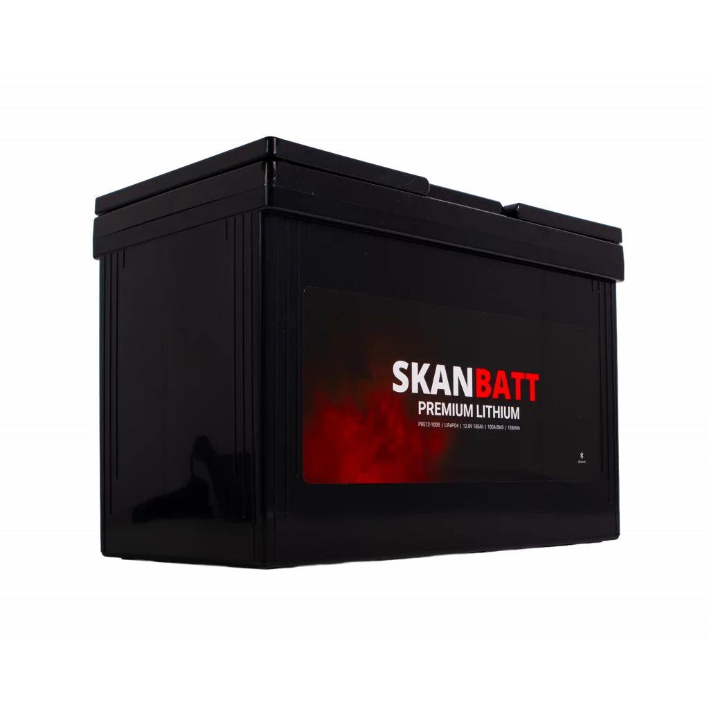 SKANBATT Premium Lithium - 12V 100Ah 100A BMS - Bluetooth - 306x172x212mm - 8 Års garanti