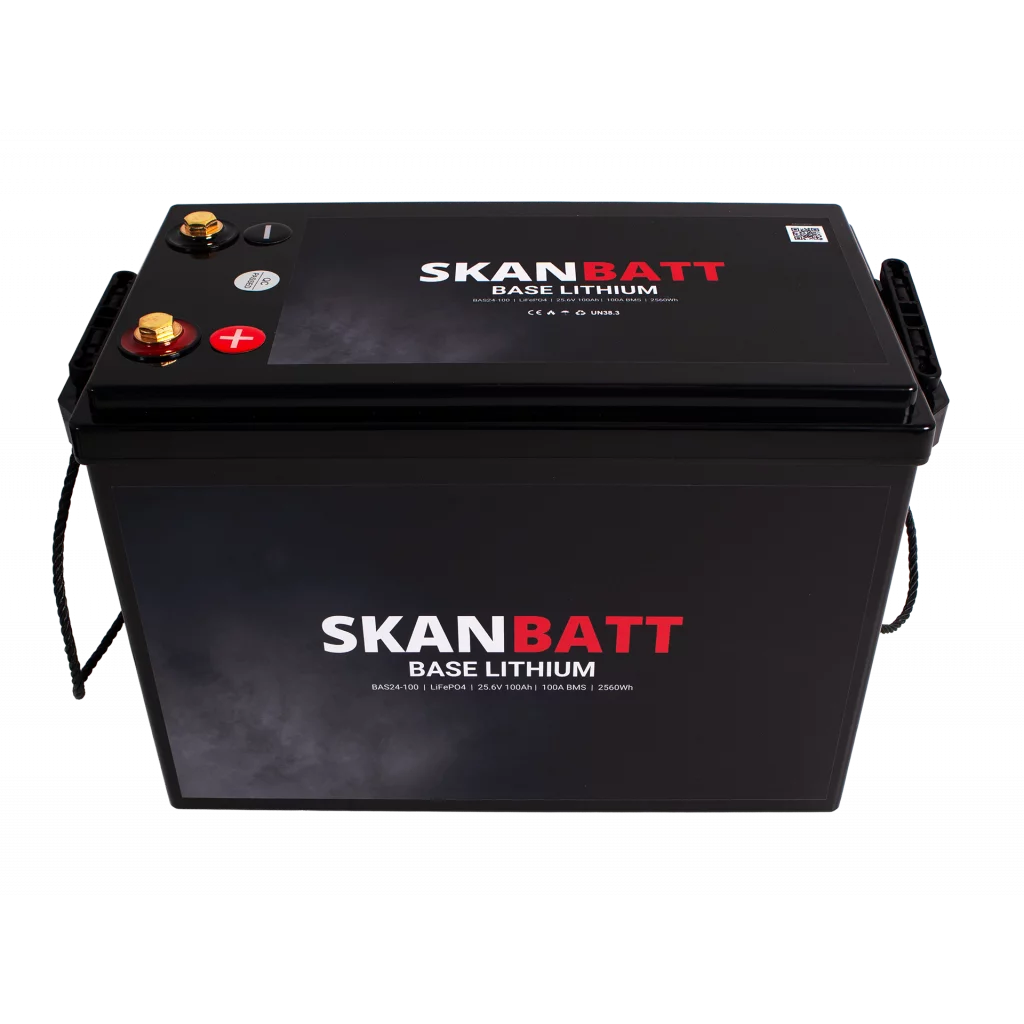 SKANBATT Base Lithium - 24V 100Ah 100A BMS -345x190x245mm - 3 Års garanti