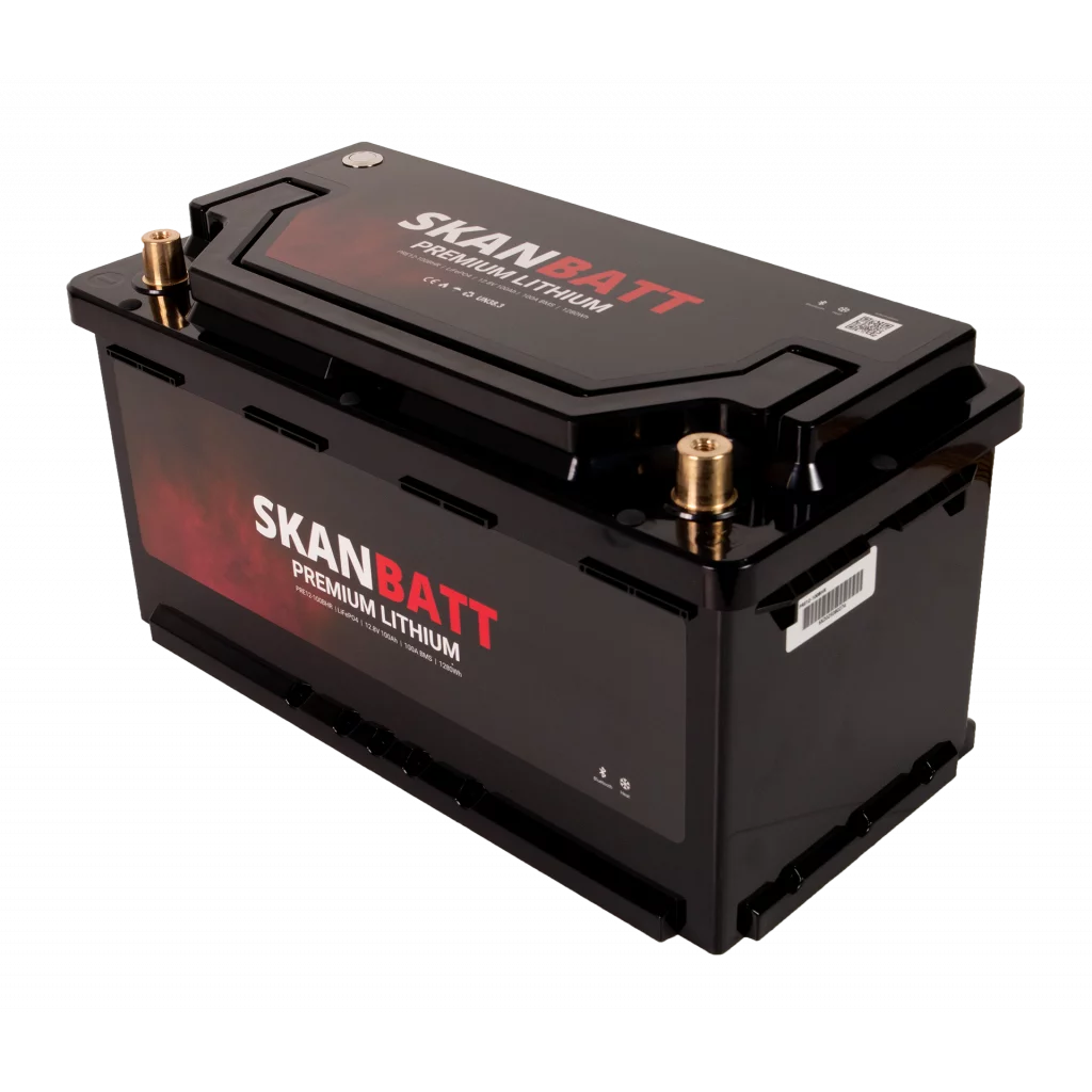 SKANBATT Premium Lithium - 12V 100Ah 100A BMS - Bluetooth - Heat  - 359x178x188mm - 8 Års garanti - Husbil