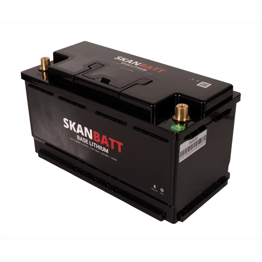 SKANBATT Base Lithium - 12V 150Ah 150A BMS - Bluetooth - Heat - 355x175x190mm - 3 Års garanti - Husbil