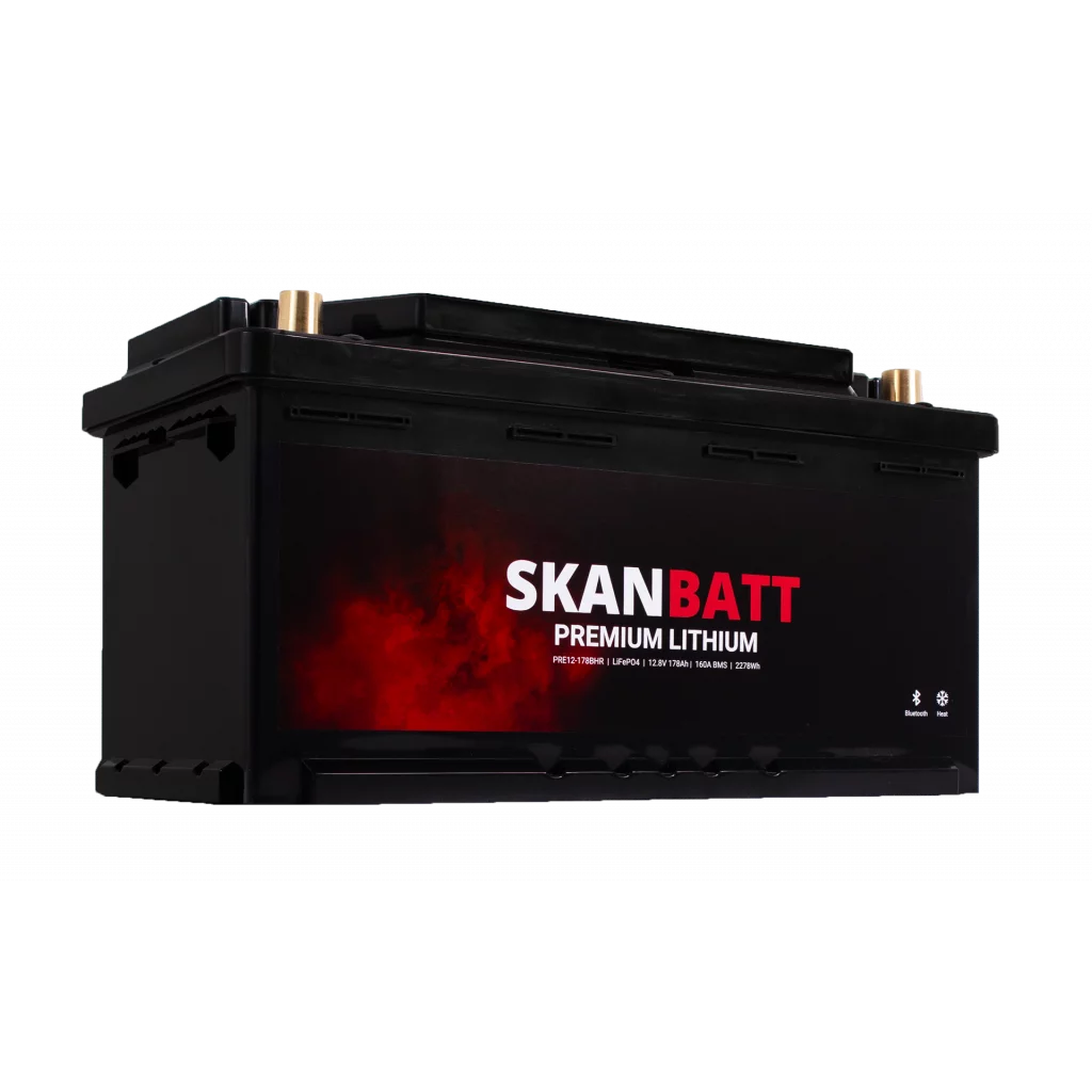 SKANBATT Premium Lithium - 12V 178Ah 160A BMS - Bluetooth - Heat - 354x176x187mm - 8 Års garanti