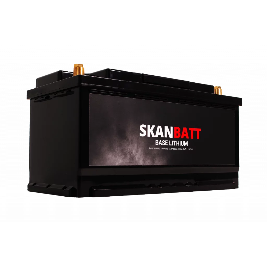 SKANBATT Base Lithium - 12V 100Ah 100A BMS - 355x175x190mm - 3 Års garanti - Husbil