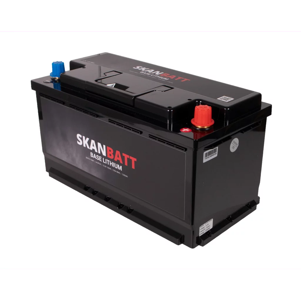 SKANBATT Base Lithium - 12V 100Ah 100A BMS - 355x175x190mm - 3 Års garanti - Husbil