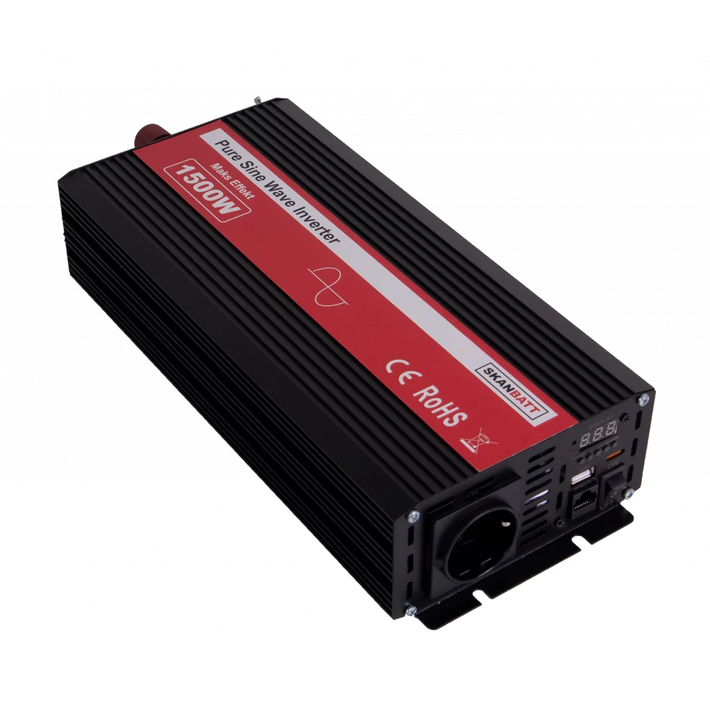 SKANBATT Inverter 12V 1500W Ren Sinus med Brytknapp