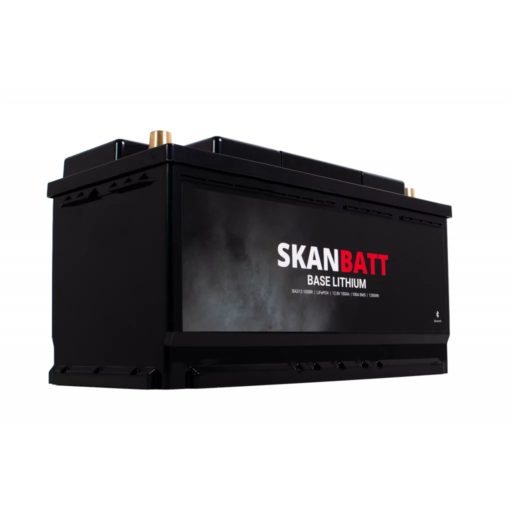 SKANBATT Base Lithium - 12V 100Ah 100A BMS - Bluetooth - 355x175x190mm - 3 Års garanti - Husbil