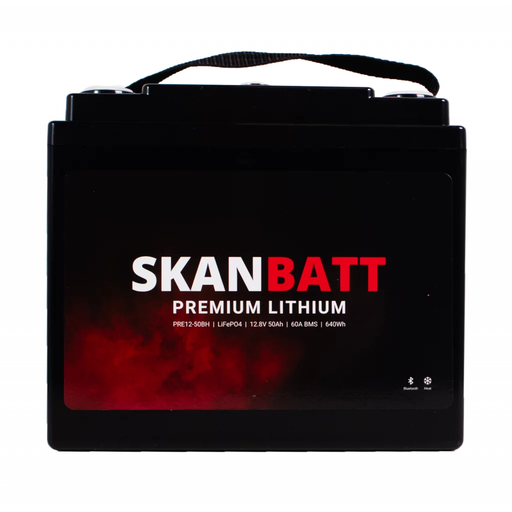 SKANBATT Premium Lithium - 12V 50Ah 60A BMS - Bluetooth - Heat - 197x165x174mm - 8 Års garanti
