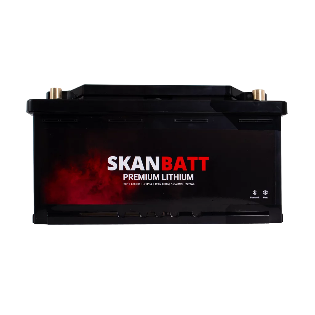 SKANBATT Premium Lithium - 12V 178Ah 160A BMS - Bluetooth - Heat - 354x176x187mm - 8 Års garanti