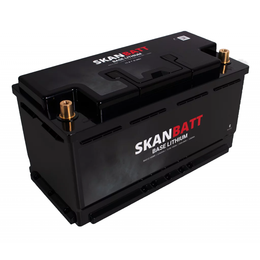 SKANBATT Base Lithium - 12V 100Ah 100A BMS - Bluetooth - 355x175x190mm - 3 Års garanti - Husbil