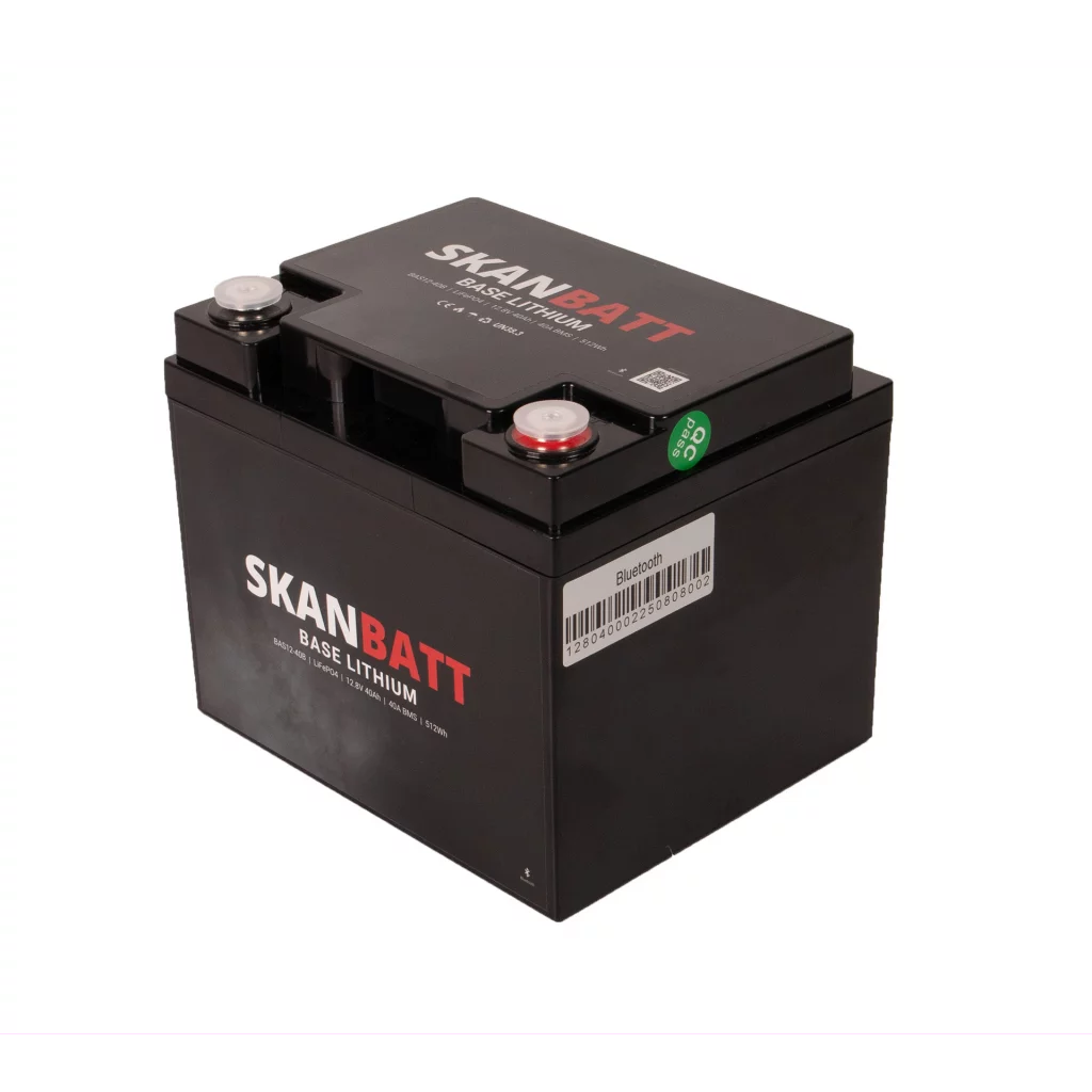 SKANBATT Base Lithium - 12V 40Ah 40A BMS - Bluetooth - 198x166x170mm - 3 Års garanti