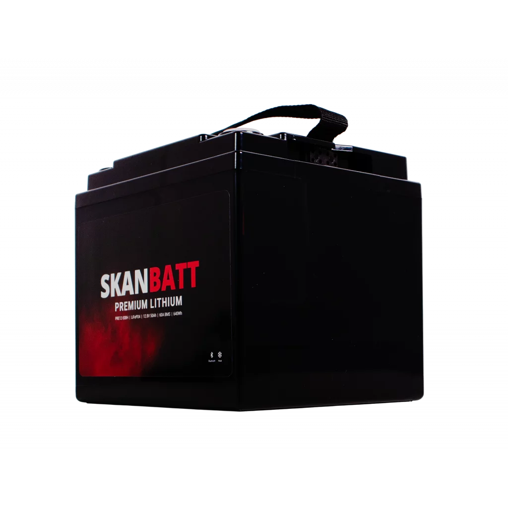 SKANBATT Premium Lithium - 12V 50Ah 60A BMS - Bluetooth - Heat - 197x165x174mm - 8 Års garanti
