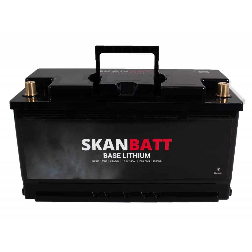 SKANBATT Base Lithium - 12V 100Ah 100A BMS - Bluetooth - 355x175x190mm - 3 Års garanti - Husbil