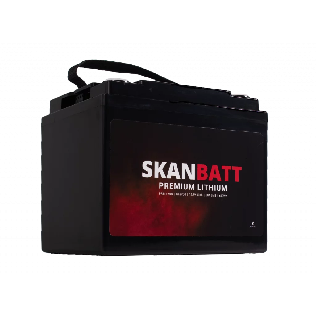 SKANBATT Premium Lithium - 12V 50Ah 60A BMS - Bluetooth - 197x165x174mm - 8 Års garanti