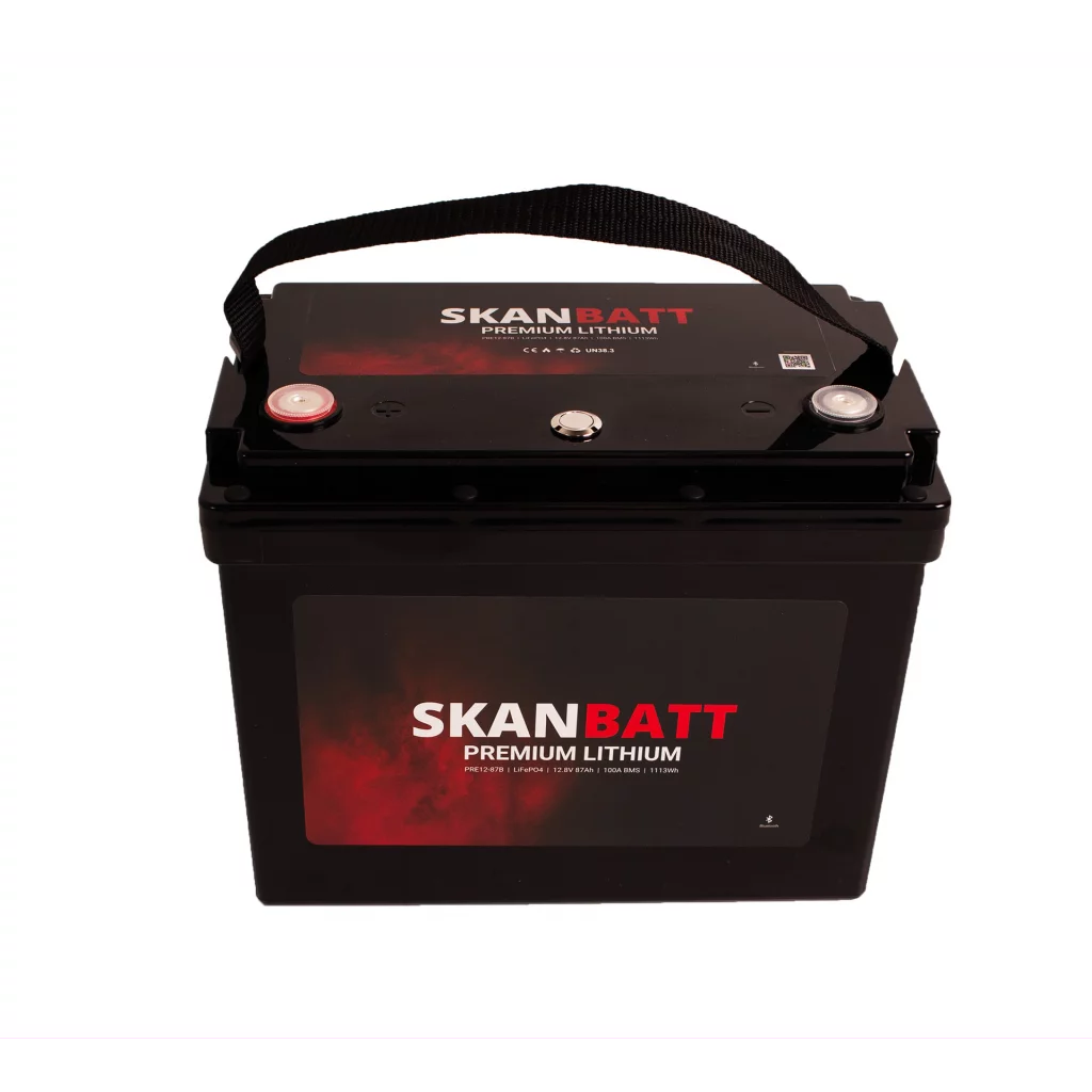 SKANBATT Premium Lithium - 12V 87Ah 100A BMS - 260x168x212mm - Bluetooth - 8 Års garanti
