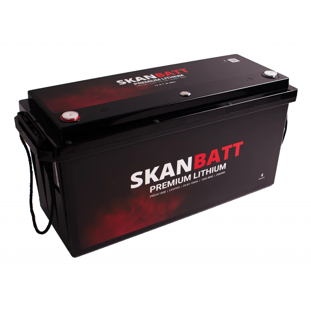 SKANBATT Premium Lithium - 24V 100Ah 100A BMS - 502x186x242mm - Bluetooth - 8 Års garanti