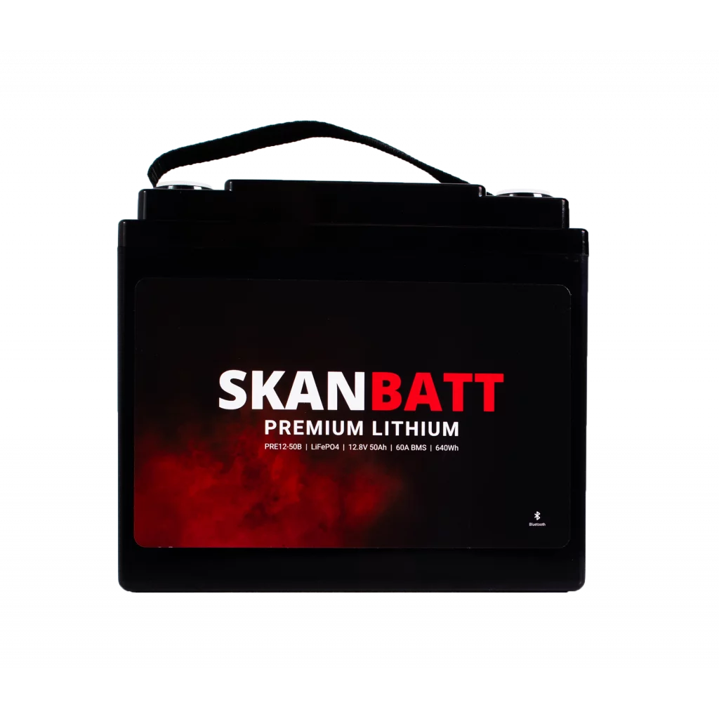SKANBATT Premium Lithium - 12V 50Ah 60A BMS - Bluetooth - 197x165x174mm - 8 Års garanti