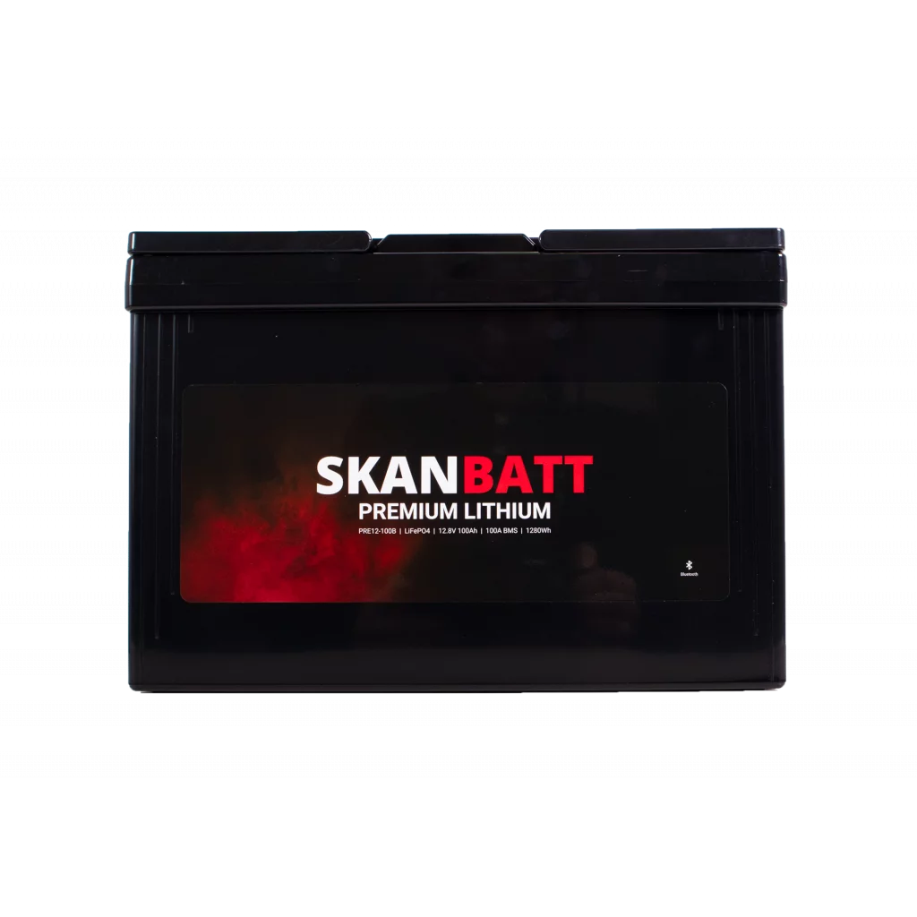 SKANBATT Premium Lithium - 12V 100Ah 100A BMS - Bluetooth - 306x172x212mm - 8 Års garanti