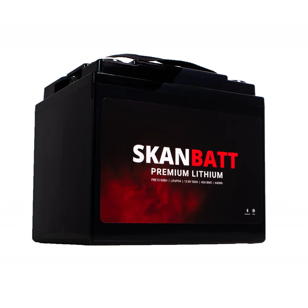 SKANBATT Premium Lithium - 12V 50Ah 60A BMS - Bluetooth - Heat - 197x165x174mm - 8 Års garanti