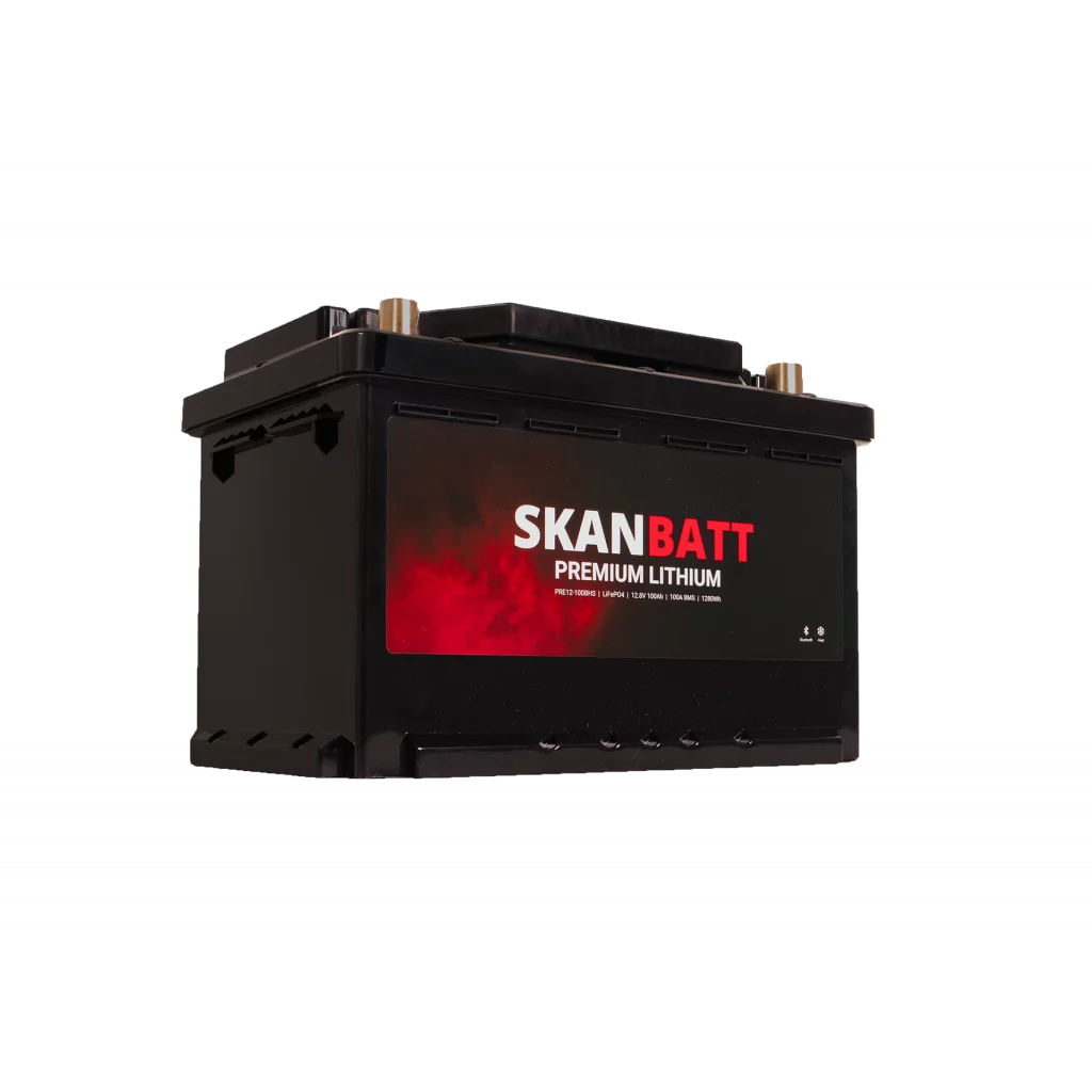 SKANBATT Premium Lithium - 12V 100Ah 100A BMS - Bluetooth - Heat - 280x178x188mm - 8 Års garanti