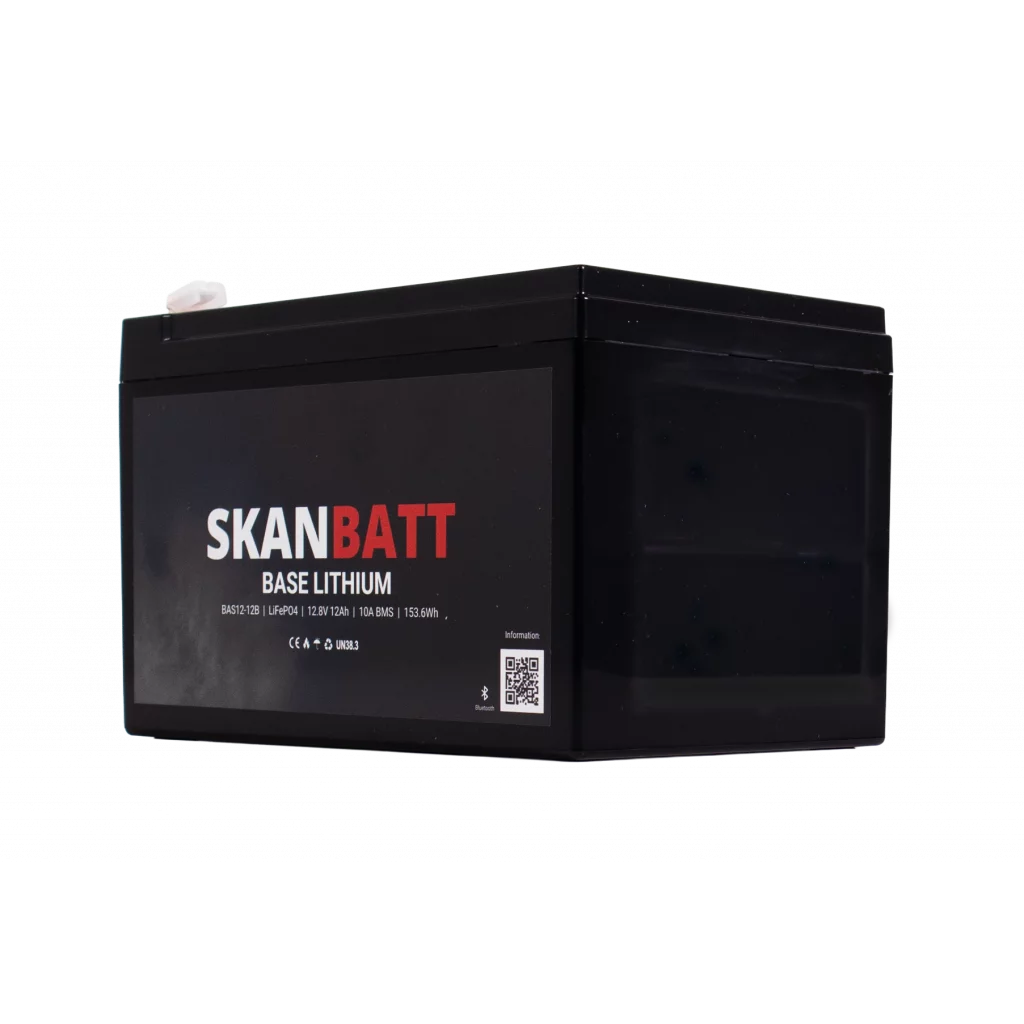 SKANBATT Base Lithium - 12V 12Ah 10A BMS - Bluetooth - 151x98x95mm - 3 Års garanti