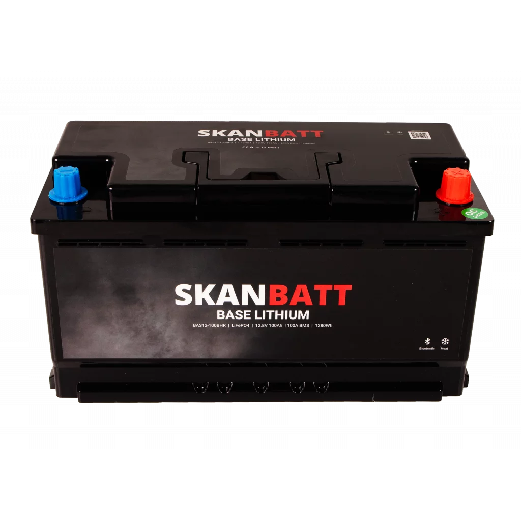 SKANBATT Base Lithium - 12V 100Ah 100A BMS - Bluetooth - Heat - 355x175x190mm - 3 Års garanti - Husbil