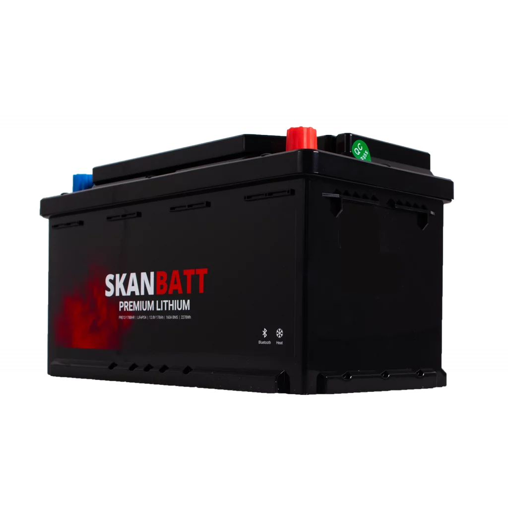 SKANBATT Premium Lithium - 12V 178Ah 160A BMS - Bluetooth - Heat - 354x176x187mm - 8 Års garanti