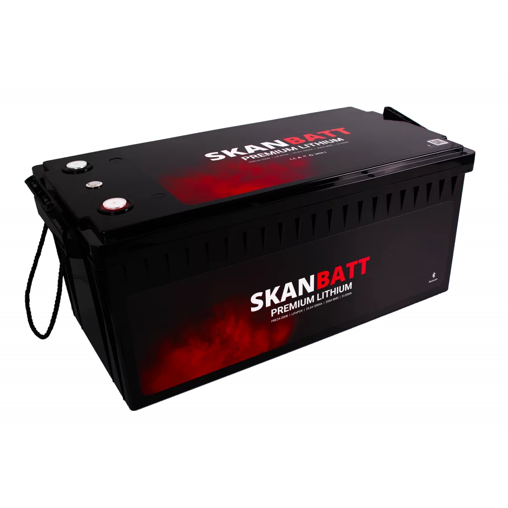 SKANBATT Premium Lithium - 24V 200Ah 200A BMS - 522x240x218mm - Bluetooth - 8 Års garanti