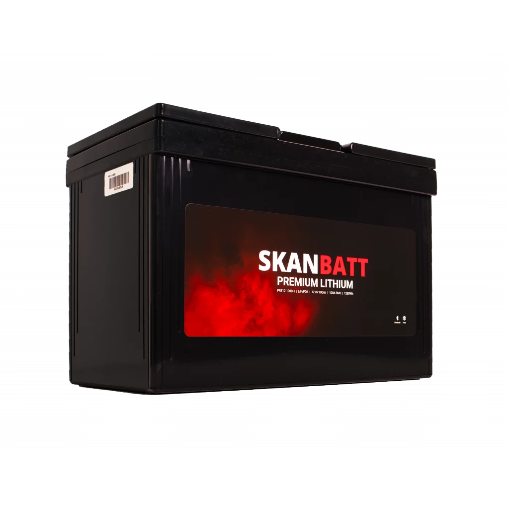 SKANBATT Premium Lithium - 12V 100Ah 100A BMS - Bluetooth - Heat - 306x172x212mm - 8 Års garanti