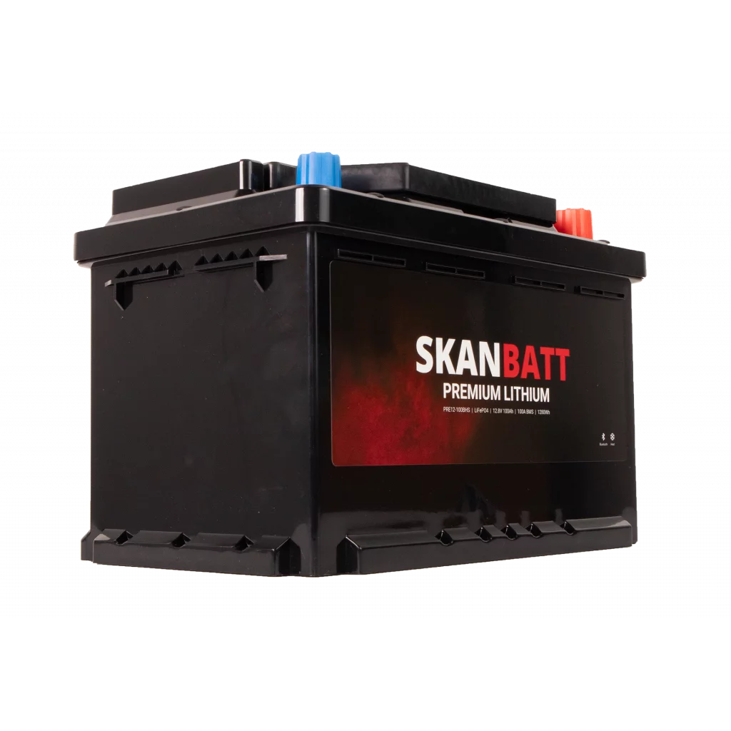SKANBATT Premium Lithium - 12V 100Ah 100A BMS - Bluetooth - Heat - 280x178x188mm - 8 Års garanti