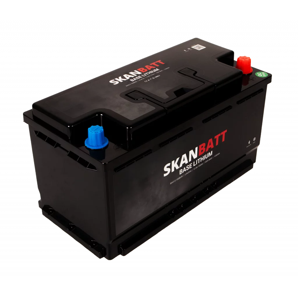 SKANBATT Base Lithium - 12V 100Ah 100A BMS - Bluetooth - Heat - 355x175x190mm - 3 Års garanti - Husbil