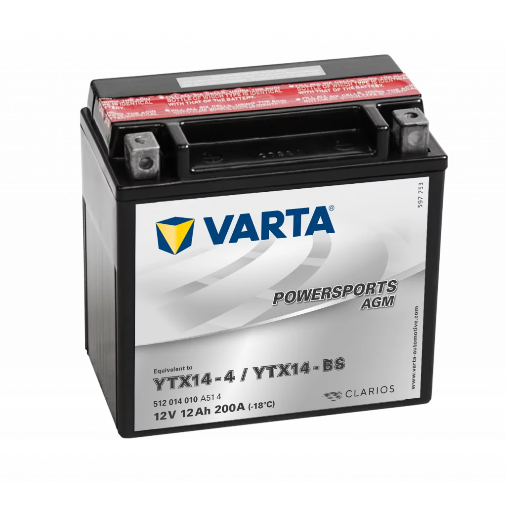 VARTA AGM MC Batteri 12V 12AH 200CCA (152x88x147mm) +vänster YTX14-BS