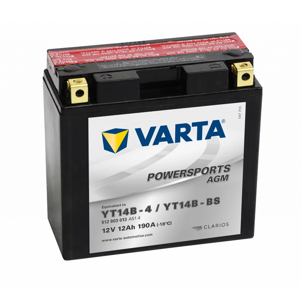 VARTA AGM MC Batteri 12V 12AH 190CCA (152x70x150mm) +vänster YT14B-BS