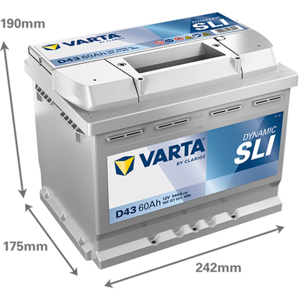 VARTA D43 DYNAMIC SLI Batteri 12V 60AH 540CCA (242x175x190/190mm) +vänster