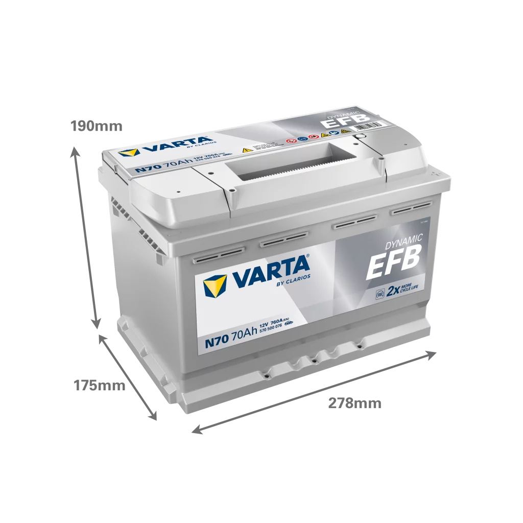 VARTA N70 Dynamic EFB Batteri 12V 70AH 760CCA (278x175x190/190mm) +höger