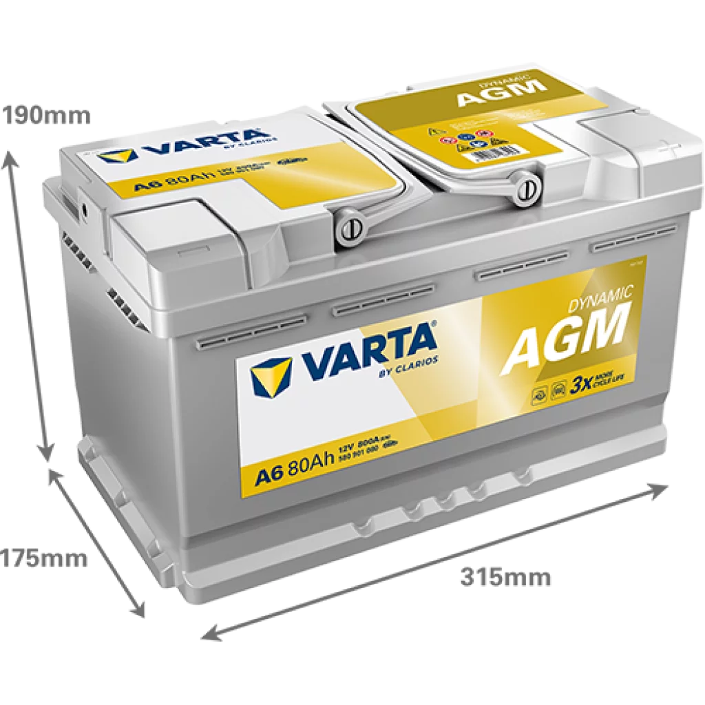VARTA A6 Dynamic AGM Batteri 12V 80AH 800CCA (315x175x190mm) +höger