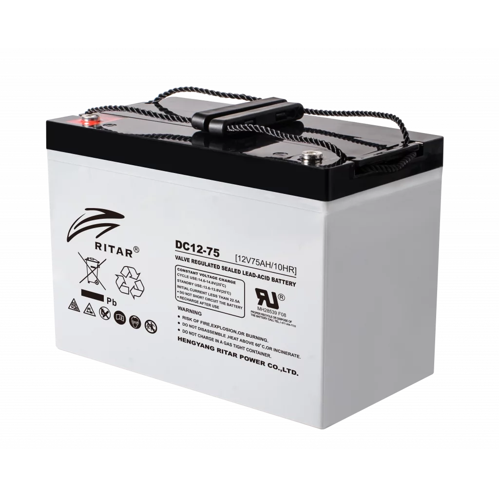 RITAR AGM Deep Cycle Batteri 12V 75AH C10 (259x169x210mm) +vänster