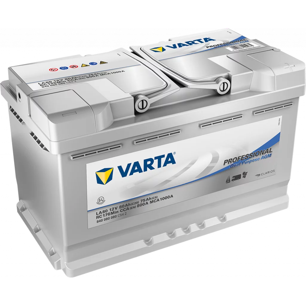 VARTA LA80 Fritidsbatteri AGM Batteri 12V 80AH 800CCA (315x175x190/190mm) +höger