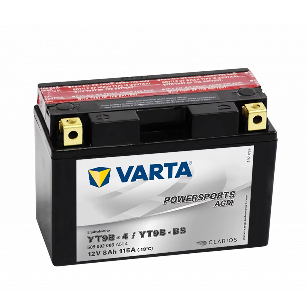 VARTA AGM MC Batteri 12V 8AH 115CCA (149x70x105mm) +vänster YT9B-BS  (509902)