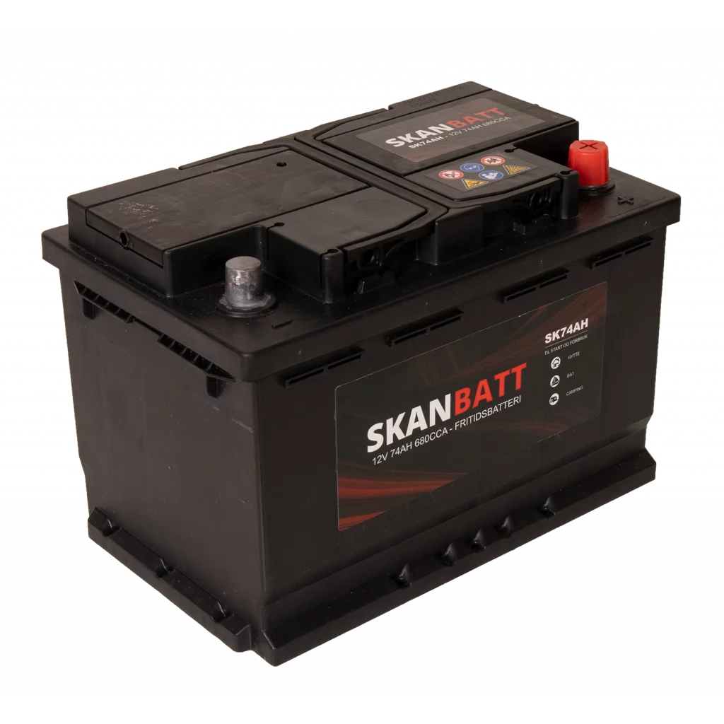 SKANBATT Fritidsbatteri 12V 74AH 680CCA (278x175x190/190mm) +höger