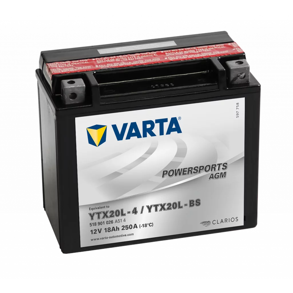 VARTA AGM MC Batteri 12V 18AH 250CCA (177x88x156mm) +höger YTX20L-BS