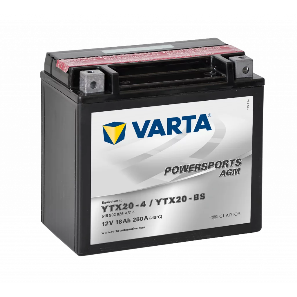 VARTA AGM MC Batteri 12V 18AH 250CCA (177x88x156mm) +venstre YTX20-BS