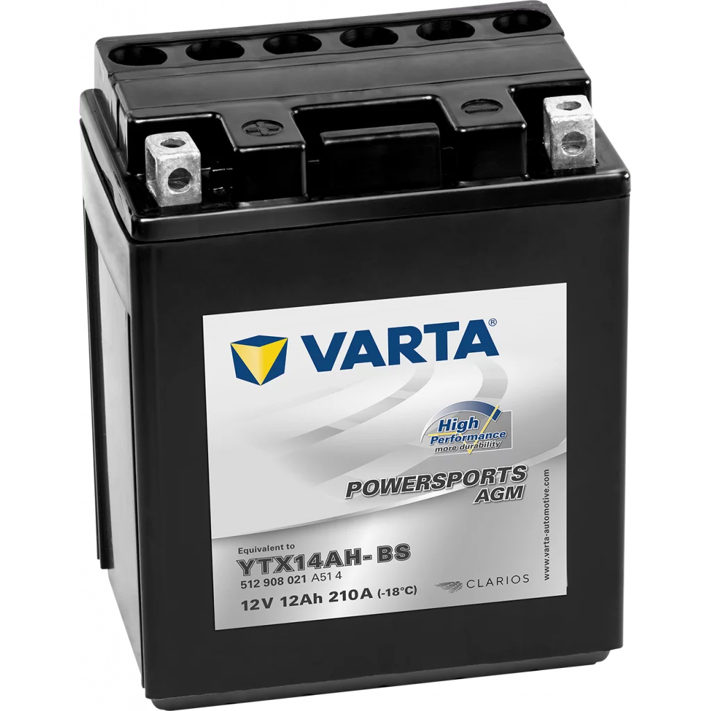 VARTA AGM MC Batteri 12V 12AH 210CCA (134x89x166mm) +vänster YTX14AH-BS