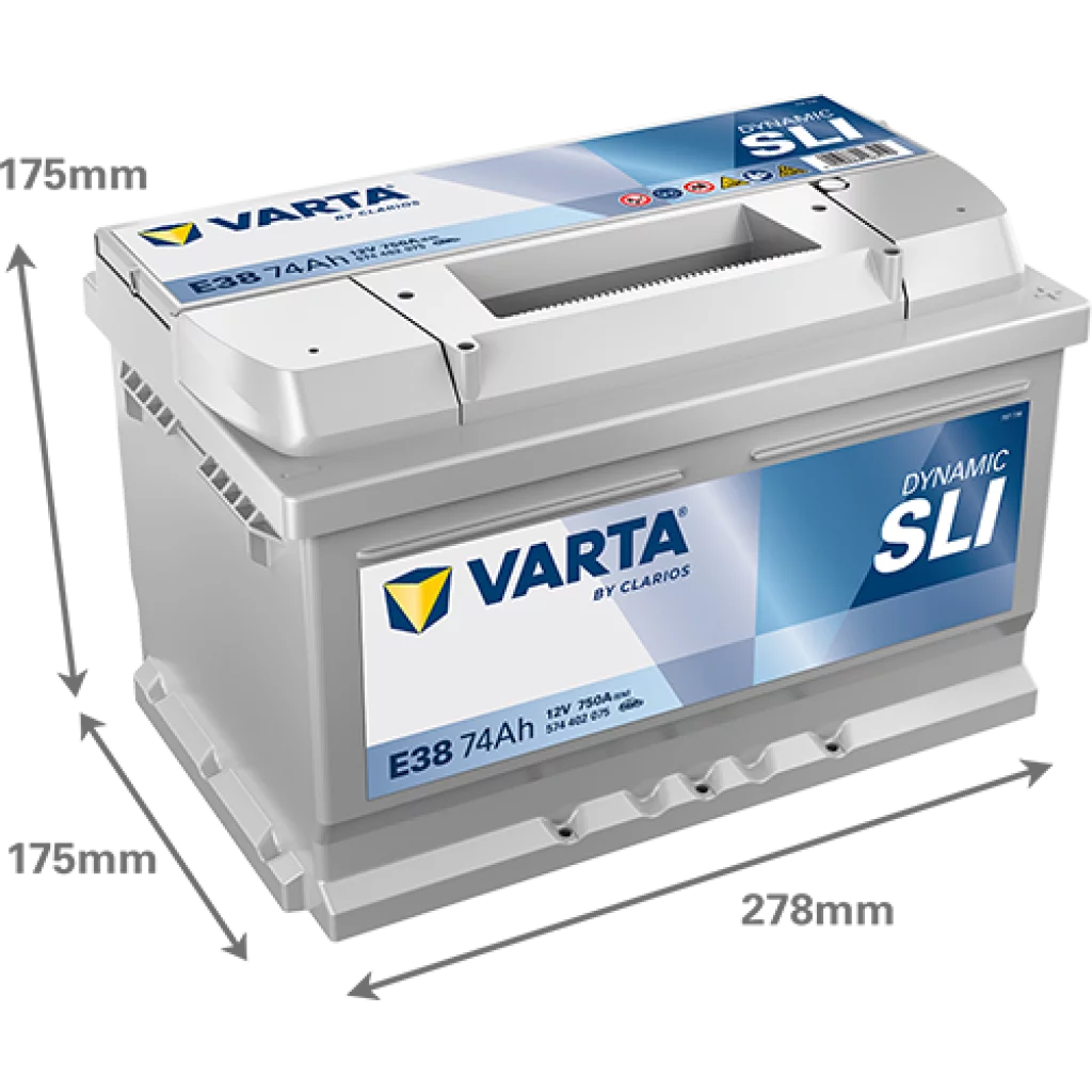 VARTA E38 DYNAMIC SLI Batteri 12V 74AH 750CCA (278x175x175/175mm) +höger