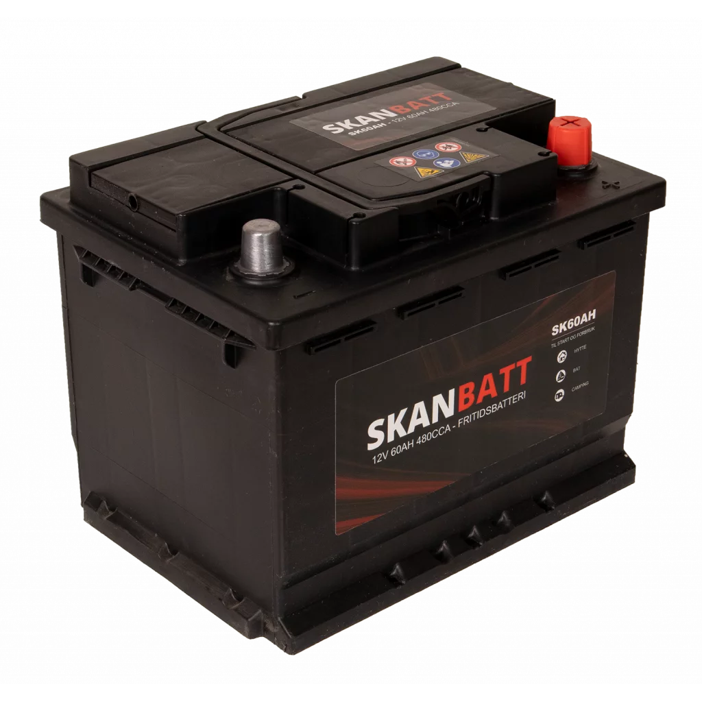 SKANBATT Fritidsbatteri 12V 60AH 480CCA (242x175x190/190mm) +höger