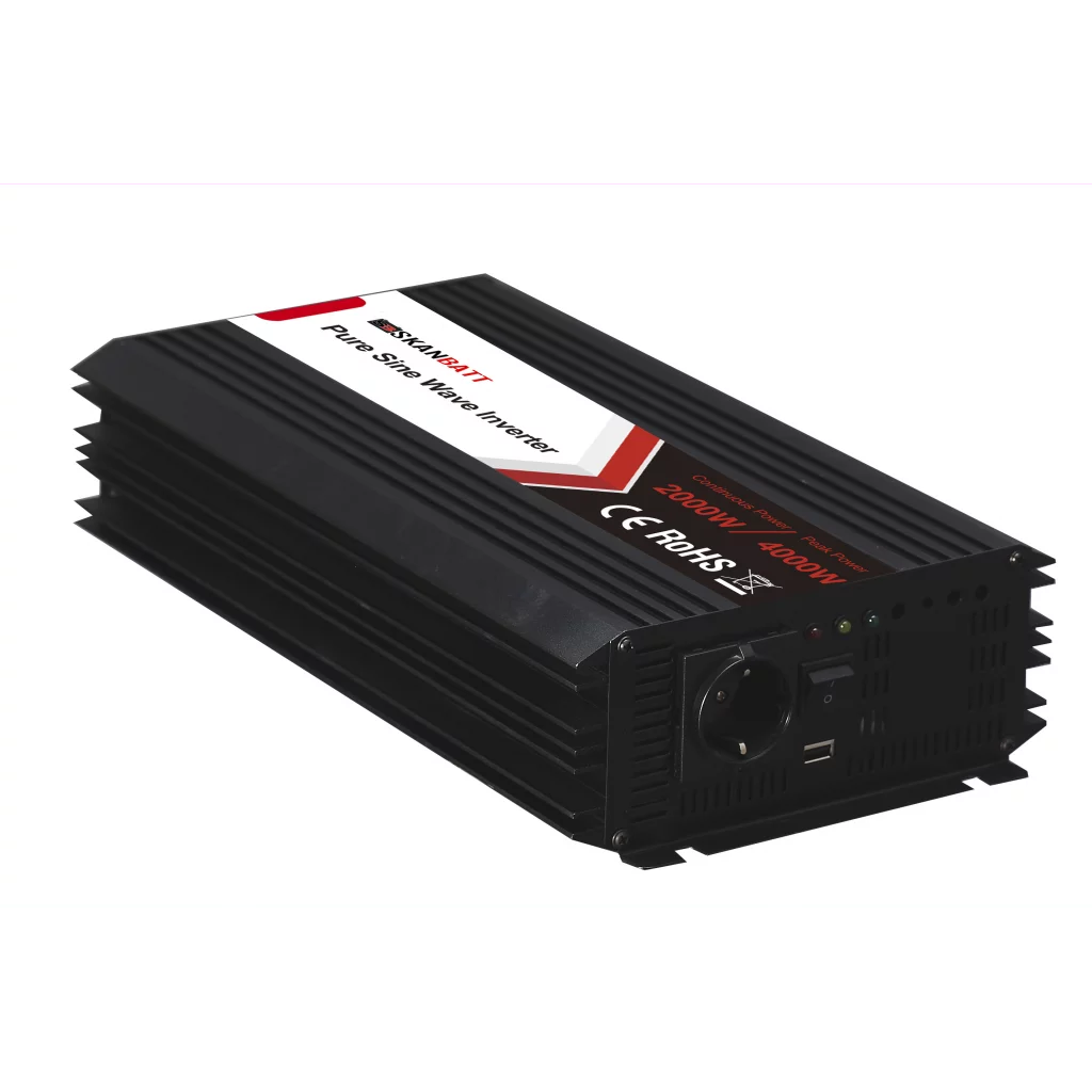 SKANBATT Inverter 24V 2000W (4000W) Ren Sinus med Fjärrkontroll