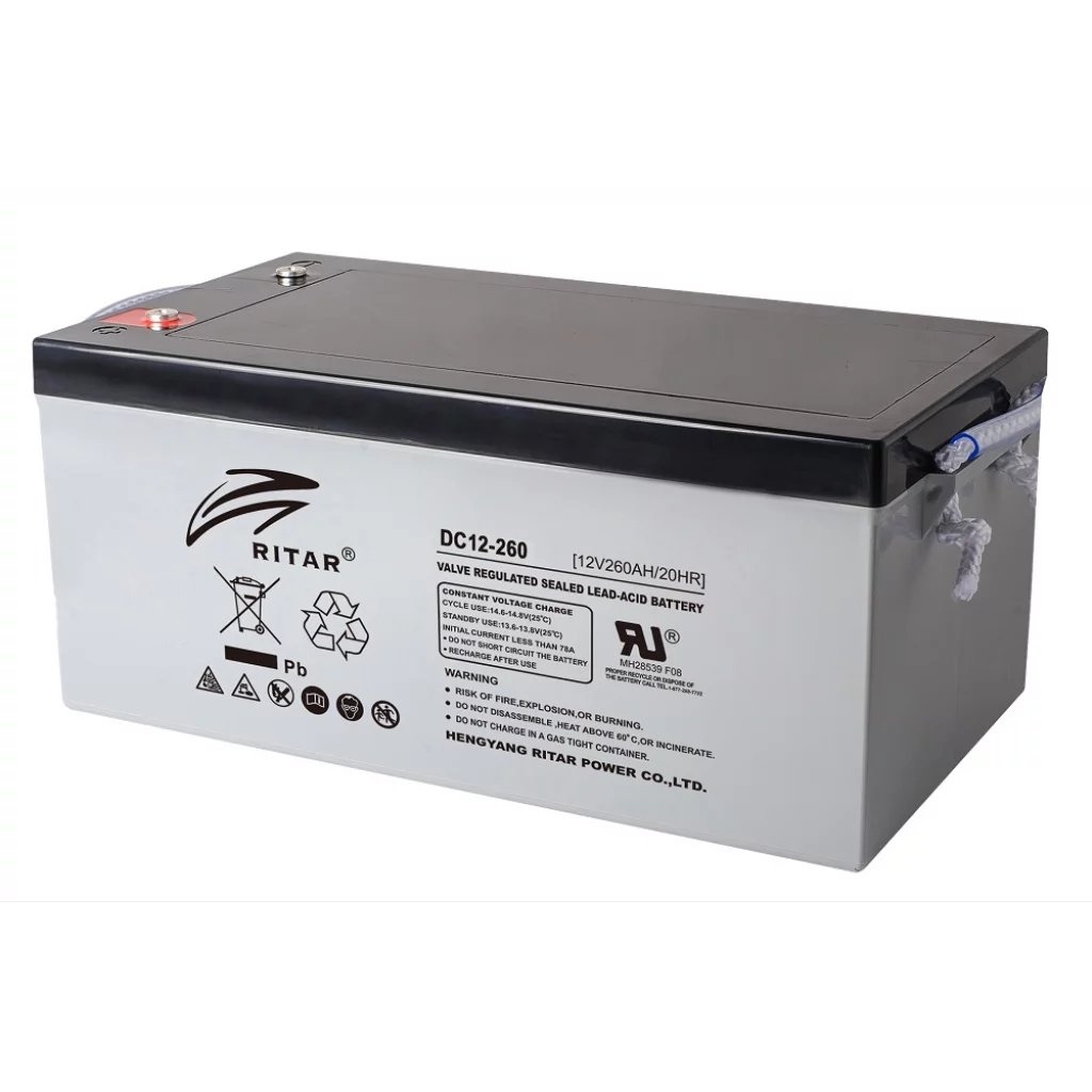 RITAR AGM Deep Cycle Batteri 12V 260AH C10 (520x268x220mm) +Höger