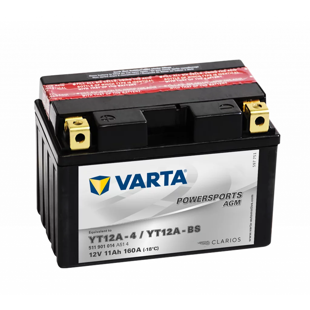 VARTA AGM MC Batteri 12V 11AH 160CCA (150x88x105mm) +vänster YT12A-BS