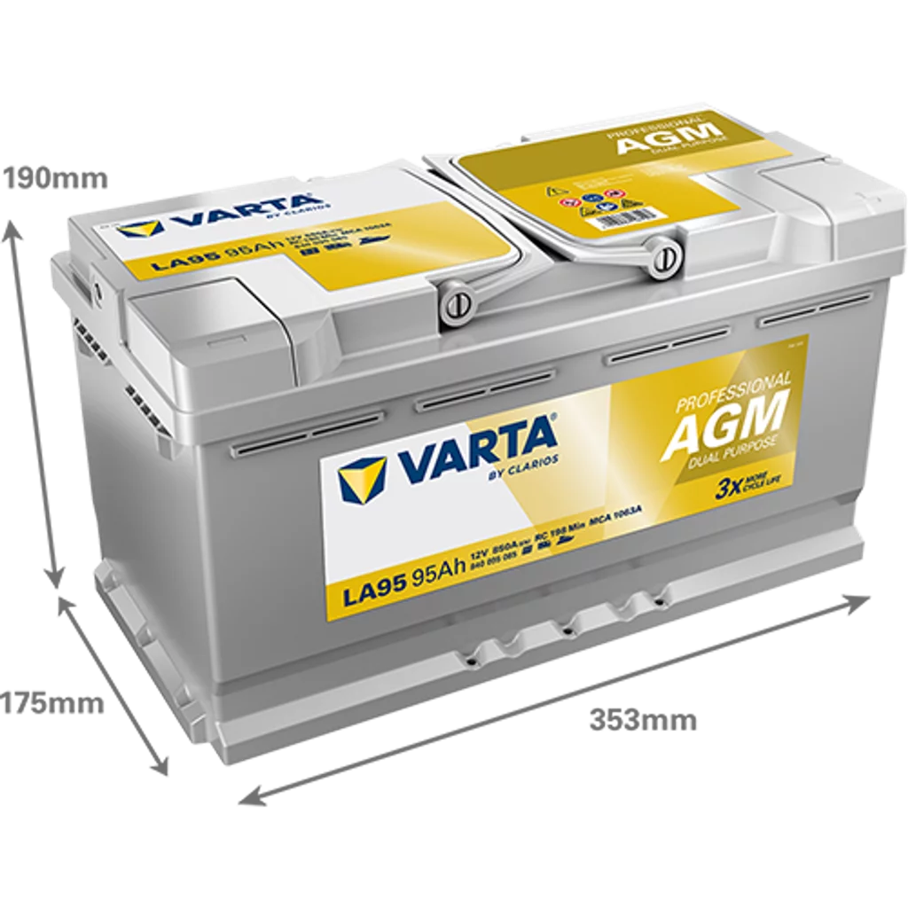 VARTA LA95 Fritidsbatteri 12V 95AH AGM 850CCA (354x175x190/190mm) +höger