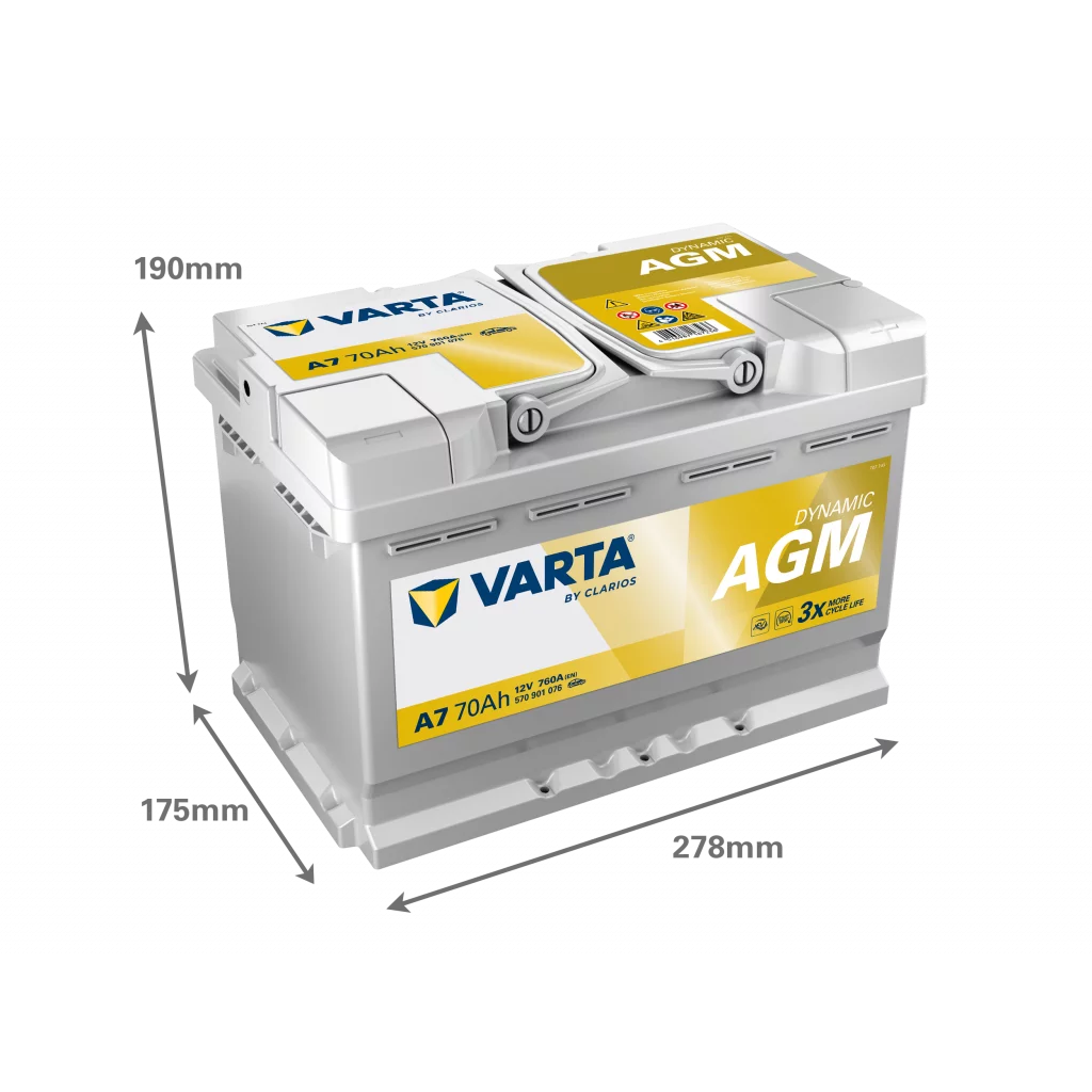 VARTA A7 Dynamic AGM Batteri 12V 70AH 760CCA (278x175x190mm) +höger xEV