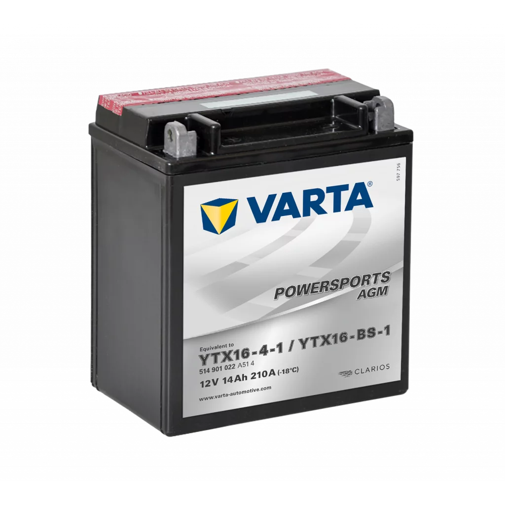 VARTA AGM MC Batteri 12V 14AH 210CCA (150x87x161mm) +venstre YTX16-BS-1