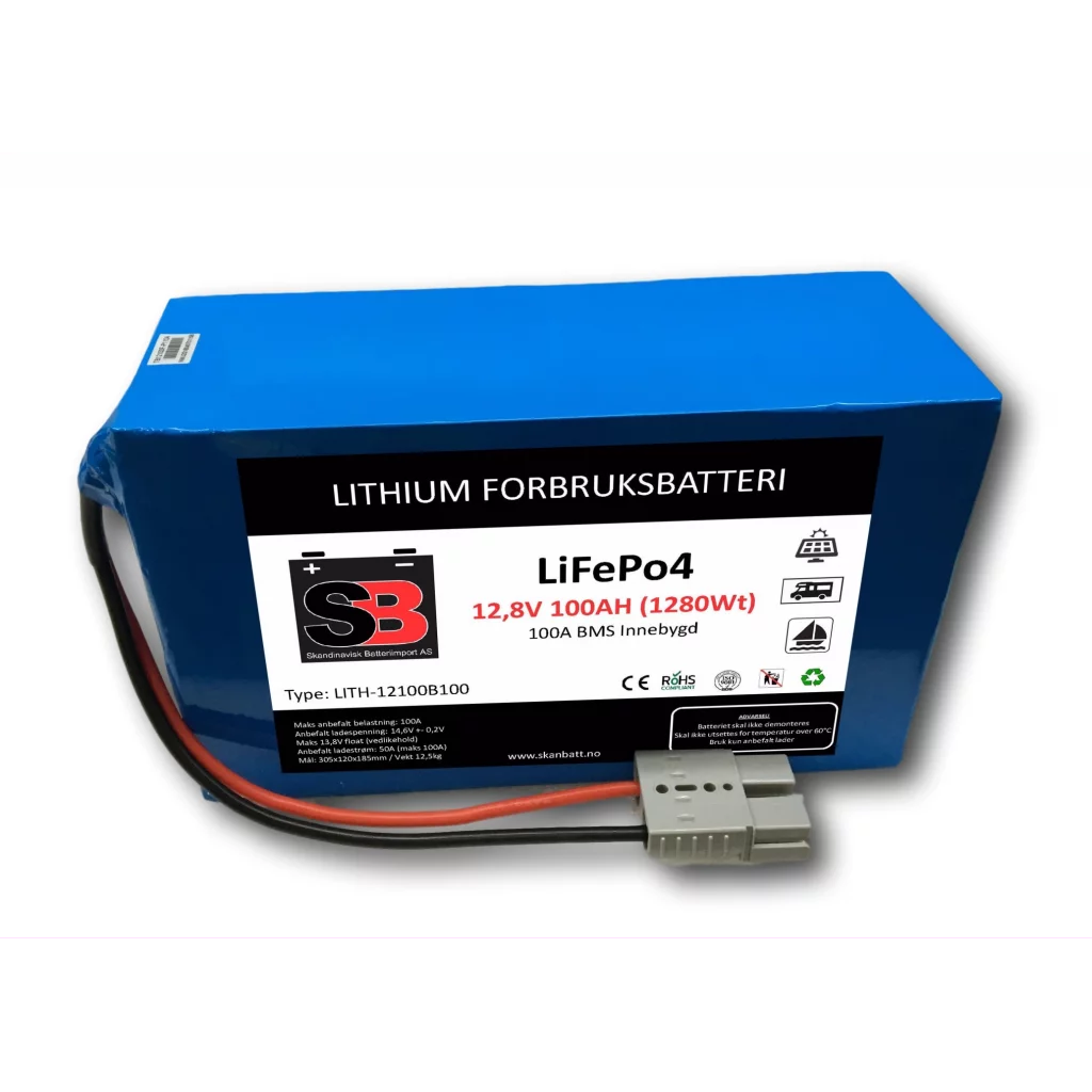SKANBATT Lithium Batteri 12V 100AH 100A BMS LITH-12100B100